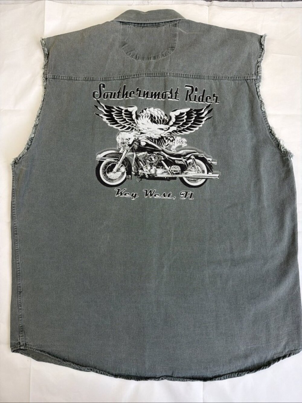 Southernmost Rider Cutoff Eagle Denim Sleeveless Muscle Shirt Pocket Vest XL